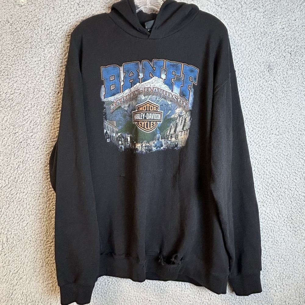 Vintage Harley Davidson BANFF Canada hoodie size XL 2XL Sweatshirt Distressed